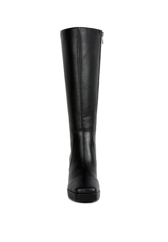 HIGH CALF BLOCK HEEL BOOTS