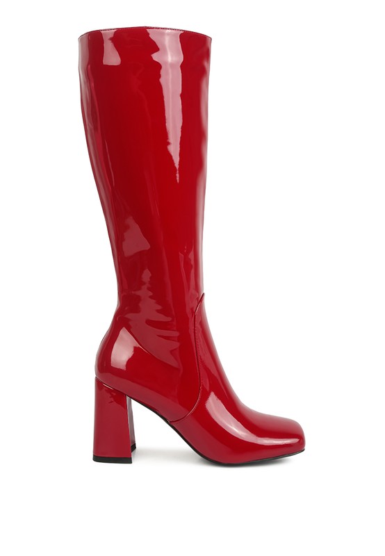 PATENT BLOCK HEEL BOOTS