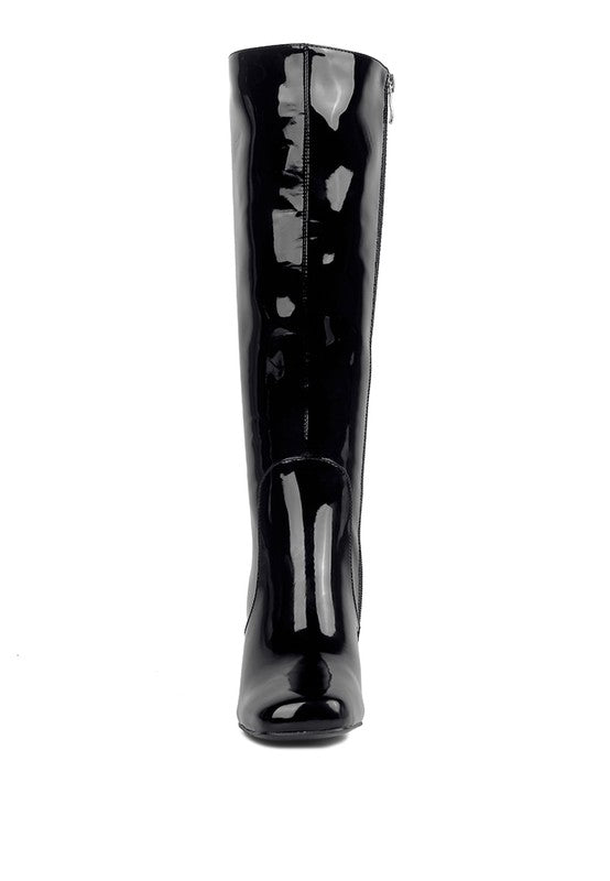 PATENT BLOCK HEEL BOOTS