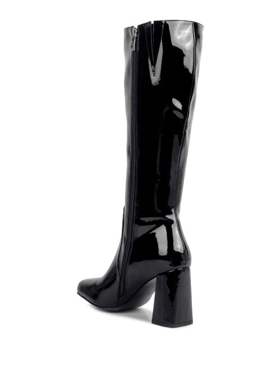 PATENT BLOCK HEEL BOOTS