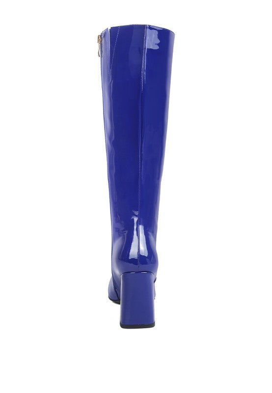 PATENT BLOCK HEEL BOOTS