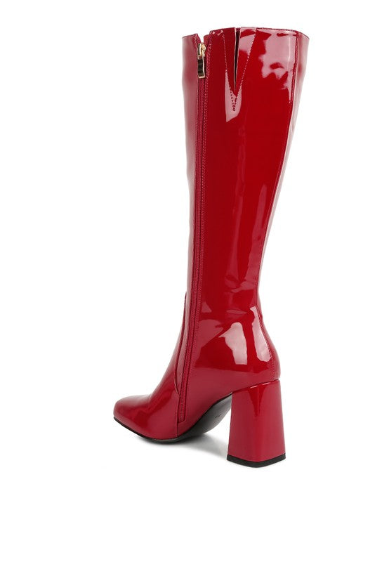 PATENT BLOCK HEEL BOOTS