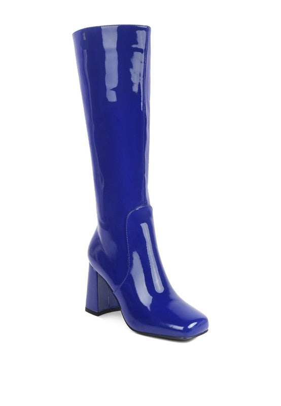 PATENT BLOCK HEEL BOOTS