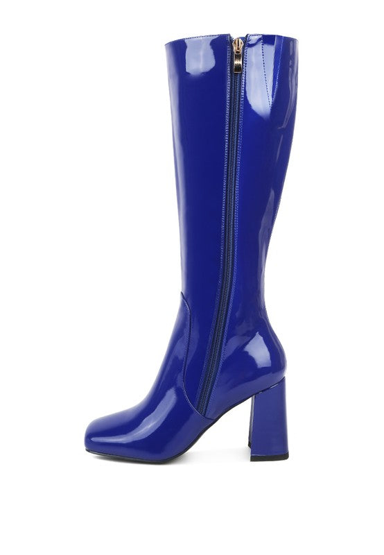 PATENT BLOCK HEEL BOOTS