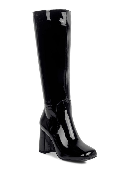 PATENT BLOCK HEEL BOOTS