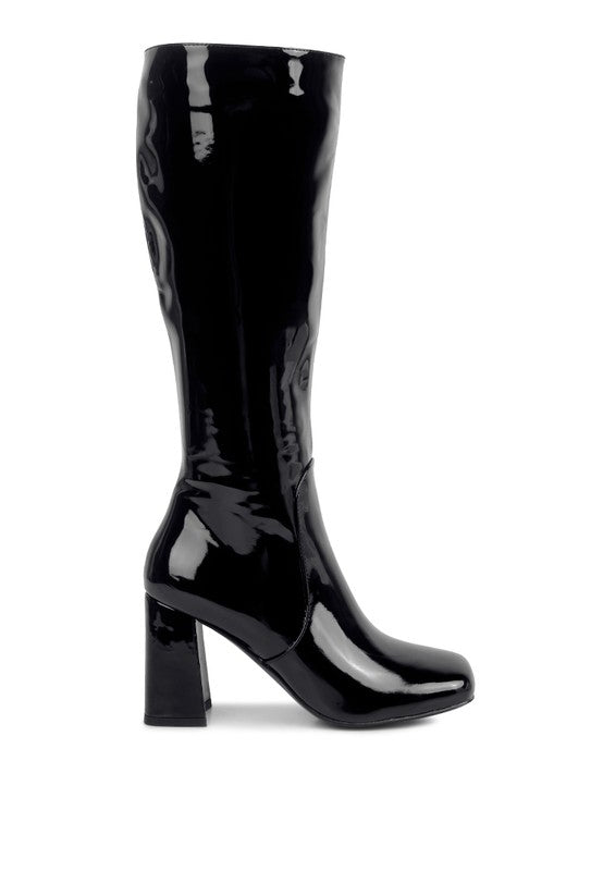 PATENT BLOCK HEEL BOOTS