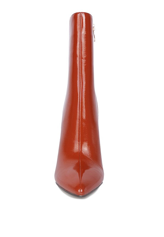 PATENT HIGH HEELED BOOT