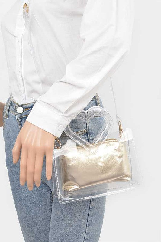 Heart Shape Handle 2 In 1 Stadium Transparent Bag