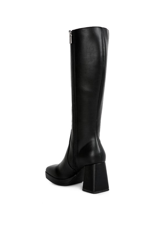 HIGH CALF BLOCK HEEL BOOTS