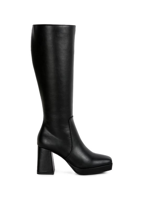 HIGH CALF BLOCK HEEL BOOTS